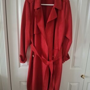 Elegant Red Women's Faux Suede Trench Coat